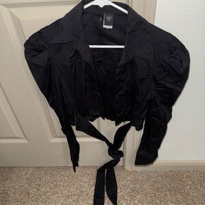 Chic Black Tie-Front Blouse